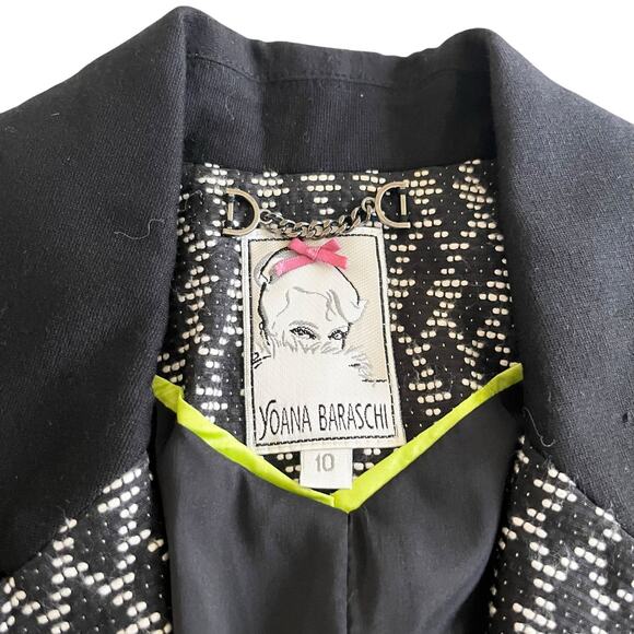 Yoana Baraschi Black White Geometric Pattern One Button Blazer Jacket Size 10 - Picture 5 of 9